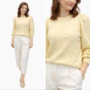 Banana Republic Alpaca Wool Yellow Sweater Cable Knit Soft Puff Sleeve Cozy XL